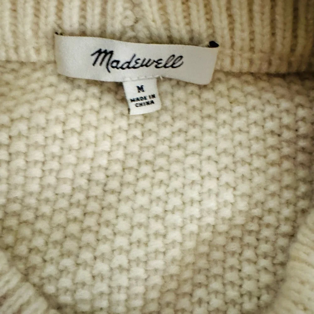 Madewell Hollydene Ruffle-Shoulder Pullover Sweater in Antique Cream